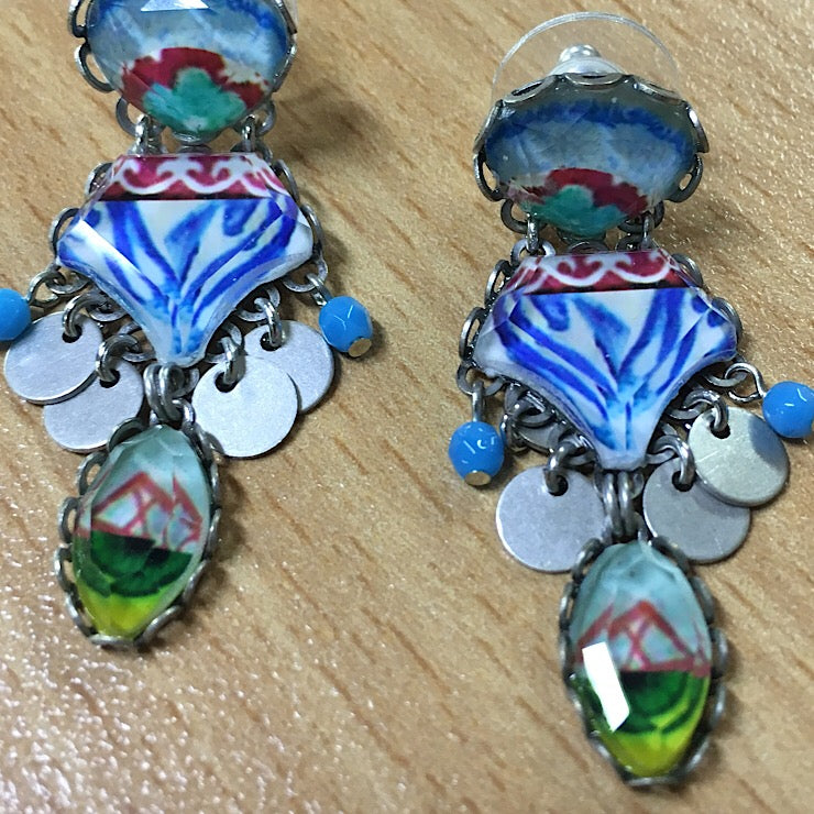 BLUE DROP GLASS AYALABAR EARRINGS