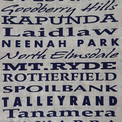 LINEN TEA TOWEL PROPERTY NAMES CRONULLA (BLACK)