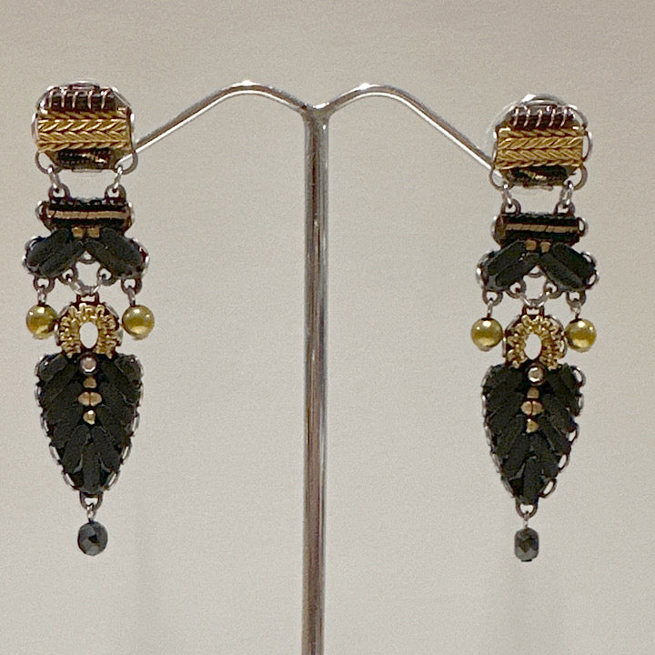 AYALABAR  EARRINGS TALL GREY TEARS ON GOLD