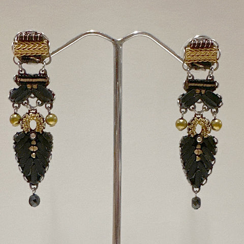 AYALABAR  EARRINGS TALL GREY TEARS ON GOLD