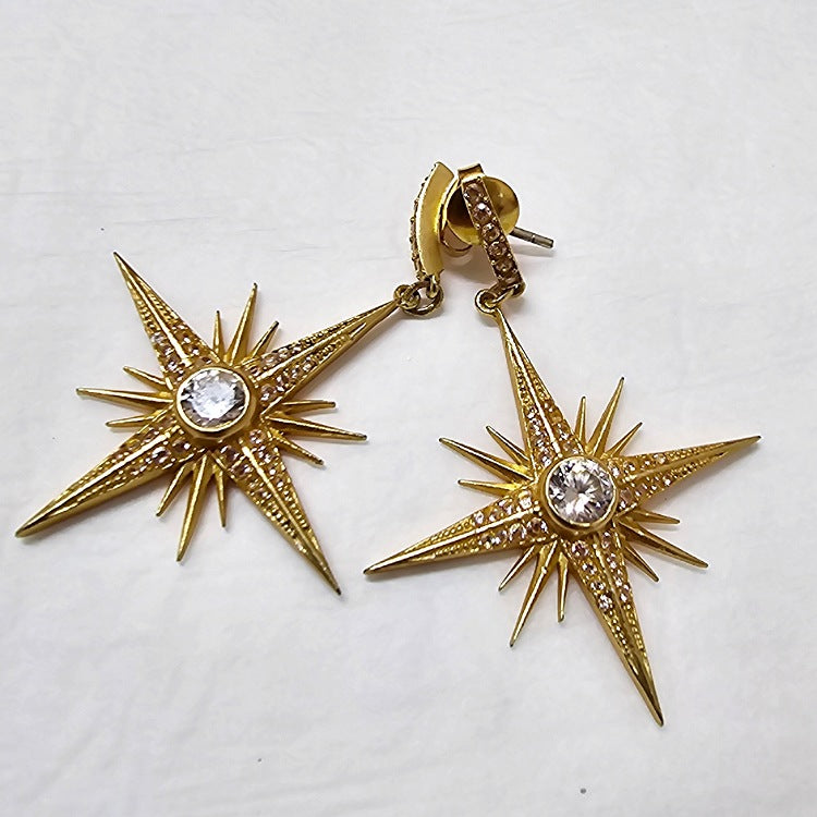 EARRINGS CRYSTALS ON GOLD EVENING STAR STUDS