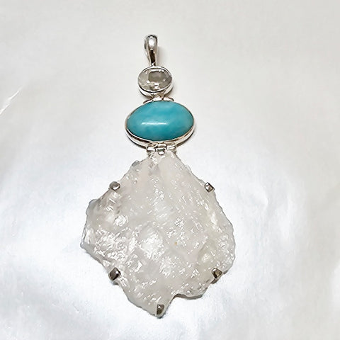ENTIA PENDANT WHITE TOPAZ AMAZONITE AUSTRALIAN DESERT ICE QUARTZ