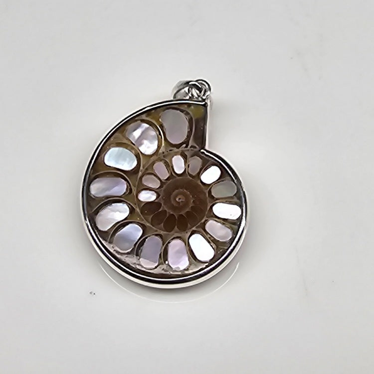 ENTIA PENDANT AMMONITE WITH MOTHER OF PEARL INLAY