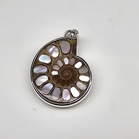 ENTIA PENDANT AMMONITE WITH MOTHER OF PEARL INLAY