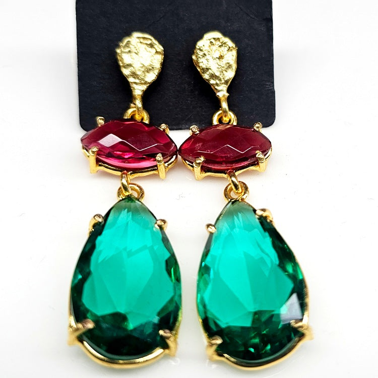EARRINGS rRED GREEN AND GOLD