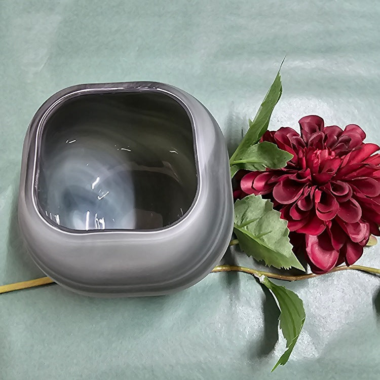GREY SQUARE SWIRL GLASS VASE