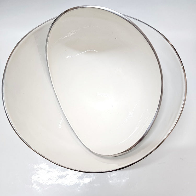 SILVER ALLOY WHITE ENAMELLED BOWLS SET TWO