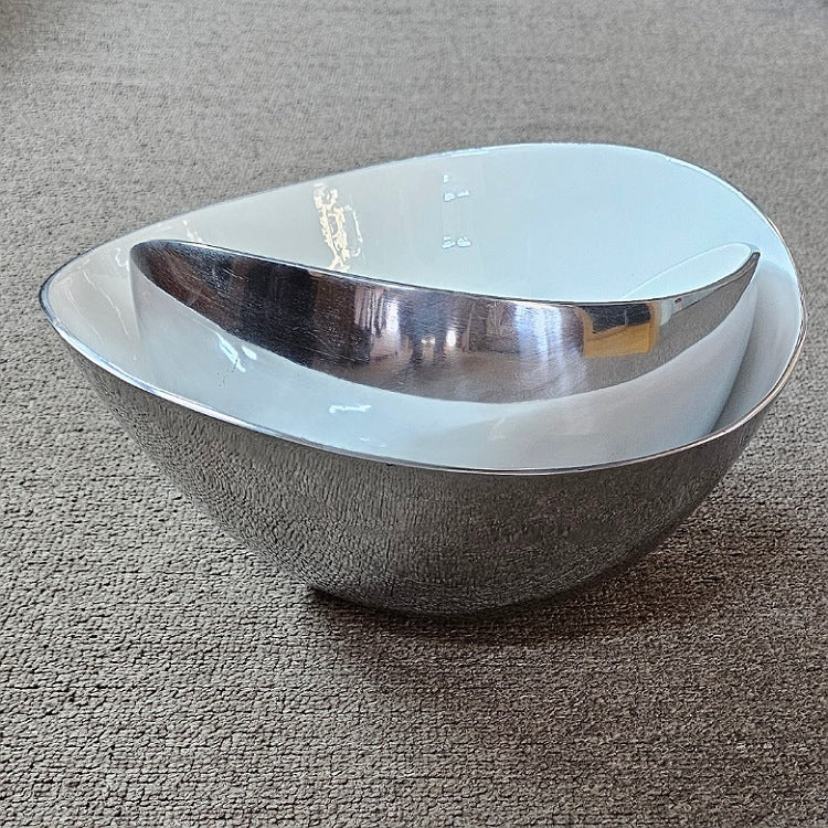 SILVER ALLOY WHITE ENAMELLED BOWLS SET TWO