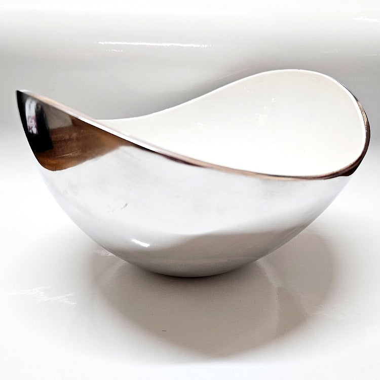 SILVER ALLOY WHITE ENAMELLED BOWLS SET TWO