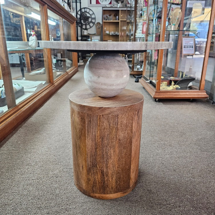 MARBLE WOOD SIDE TABLE