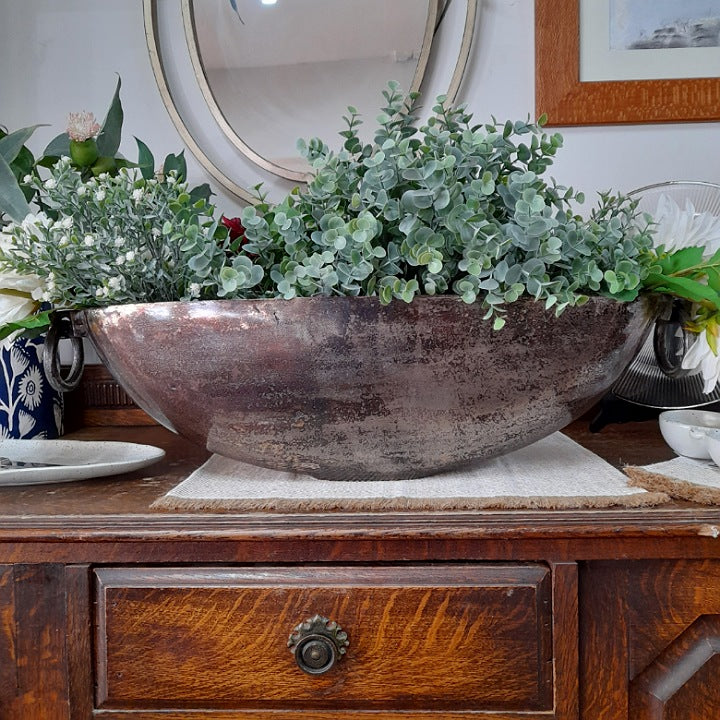 COPPERED ALUMINIUM BOWL WITH HANDLES .