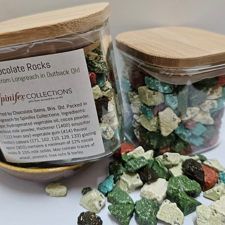 CHOCOLATE ROCKS 200 GM IN GLASS JAR BAMBOO LID