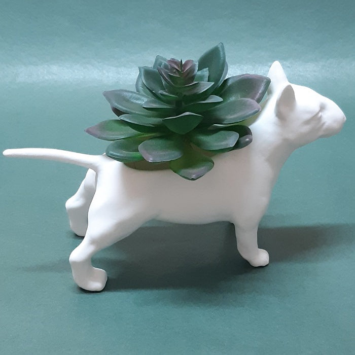 WHITE CERAMIC BULL TERRIER PLANTER