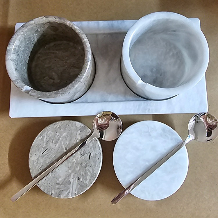 MARBLE CONDIMENTS VESSELS WITH LIDS