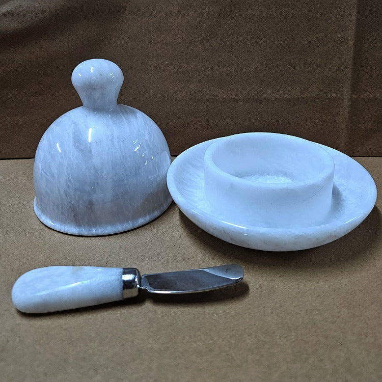 WHITE MARBLE BUTTER OR PATE DISH