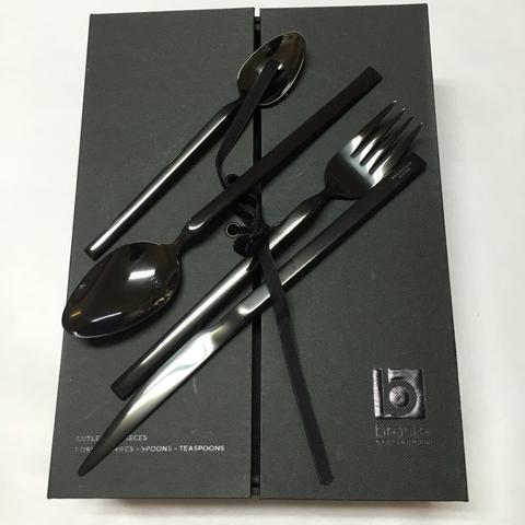 16 PIECE BLACK STAINLESS STEEL CUTLERY SET