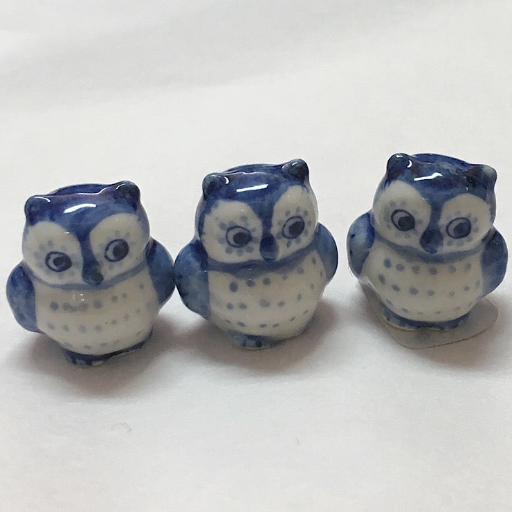PORCELAIN TRINKET OWL BLUE & WHITE
