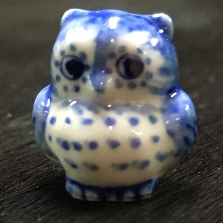 PORCELAIN TRINKET OWL BLUE & WHITE