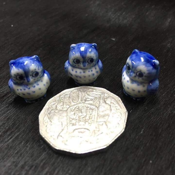 PORCELAIN TRINKET OWL BLUE & WHITE