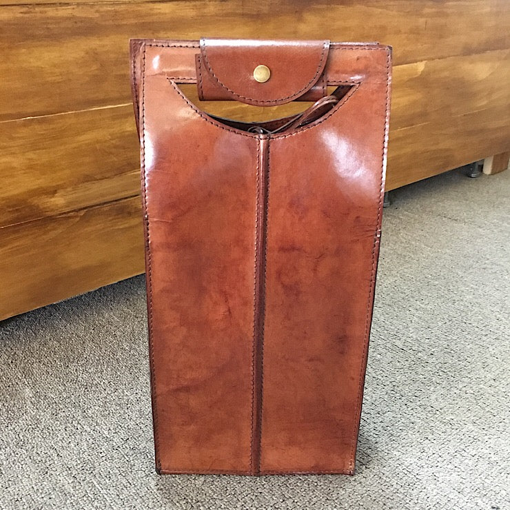 TAN LEATHER DOUBLE WINE BOTTLE HOLDER