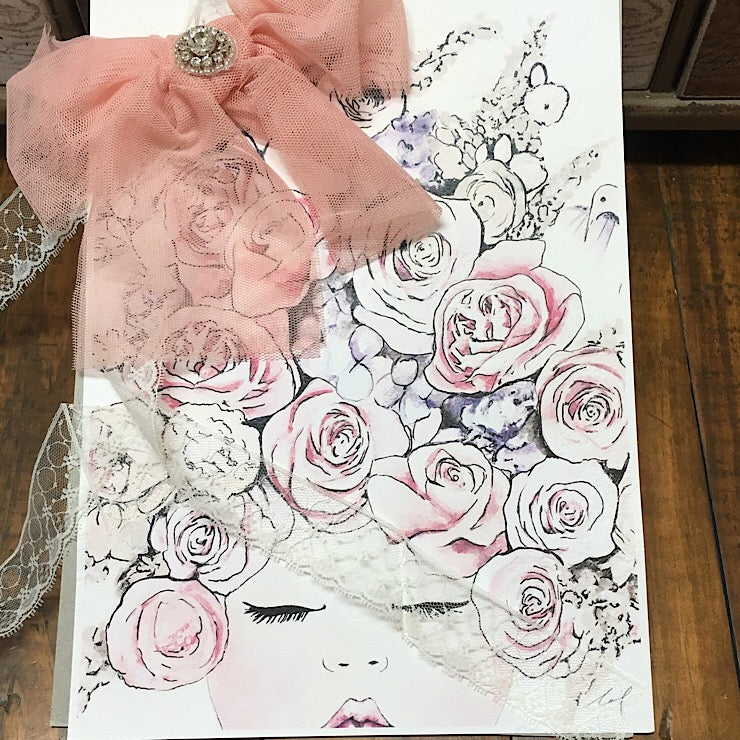 A4 UNFRAMED PRINT WITH PINK BOW HEADPIECE