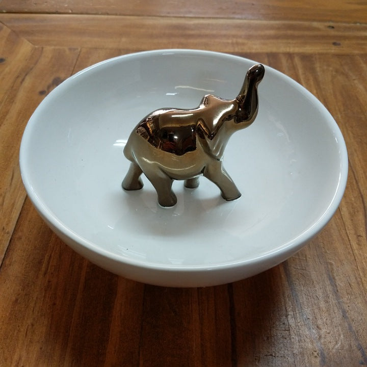 ELEPHANT ON BOWL- BRONZE WHITE