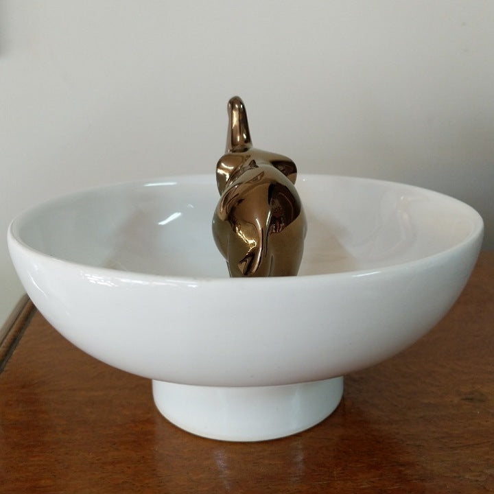 ELEPHANT ON BOWL- BRONZE WHITE
