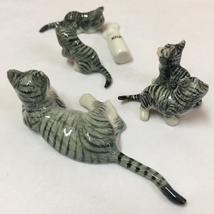PORCELAIN FIGURINE CATS WITH SPILLED MILK