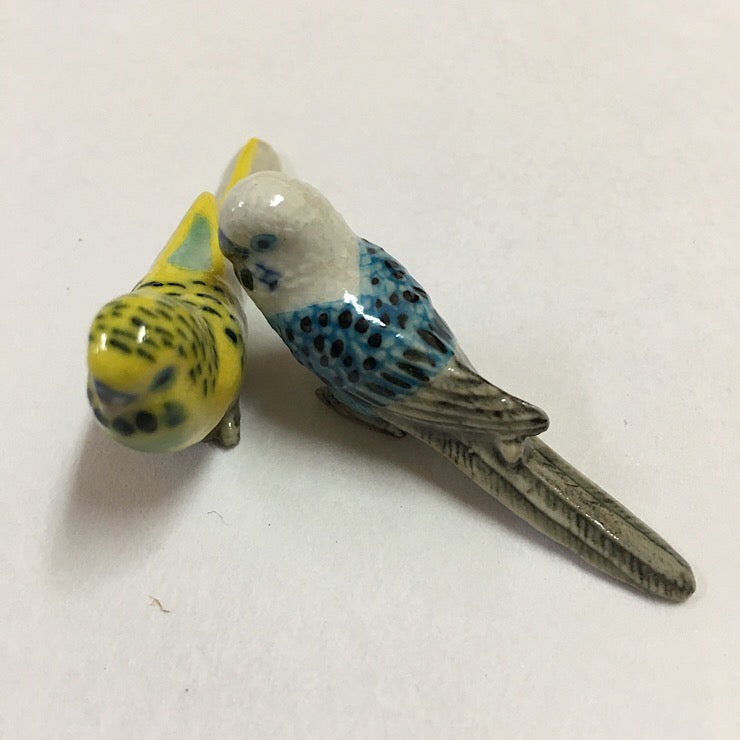 PORCELAIN FIGURINES BUDGERIGAR PAIR BLUE YELLOW