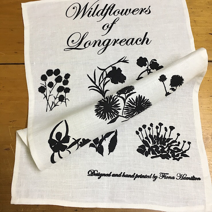 WILDFLOWERS OF LONGREACH TAUPE TEA TOWELS BY FIONA HAMILTON