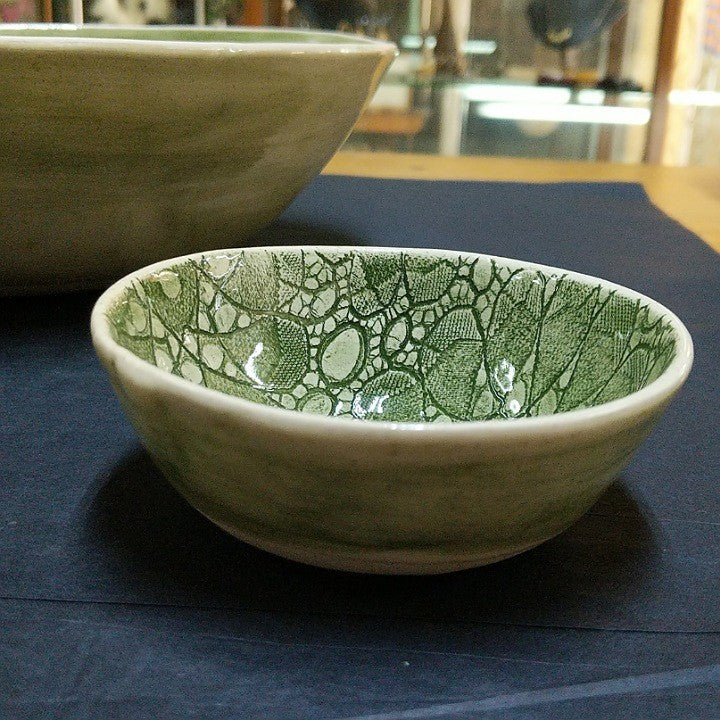 HAND MADE GREEN CERAMIC BOWL BY WONKI WARE SMALL