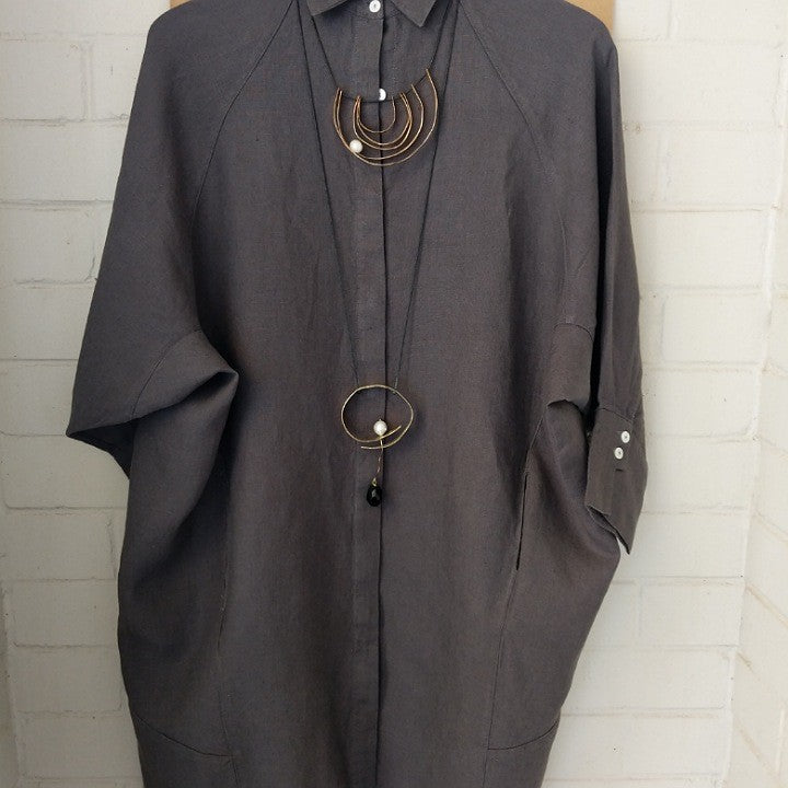 CHARCOAL LINEN SHIRT DRESS SIZE -L