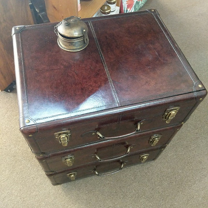 LEATHER THREE DRAWER TABLE