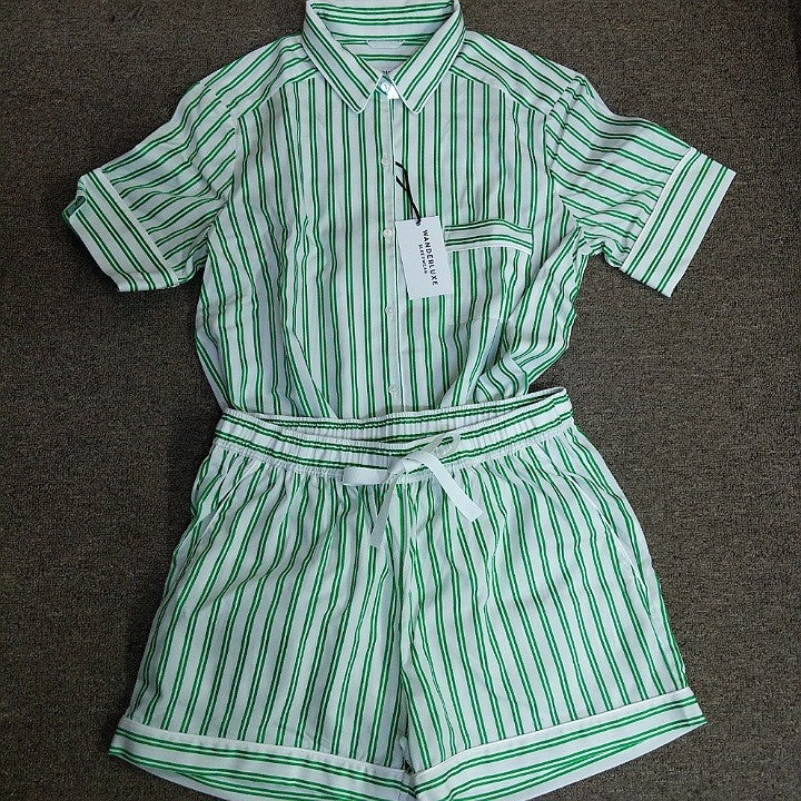 GREEN STRIPED BOXER SHORTS PYJAMA SET