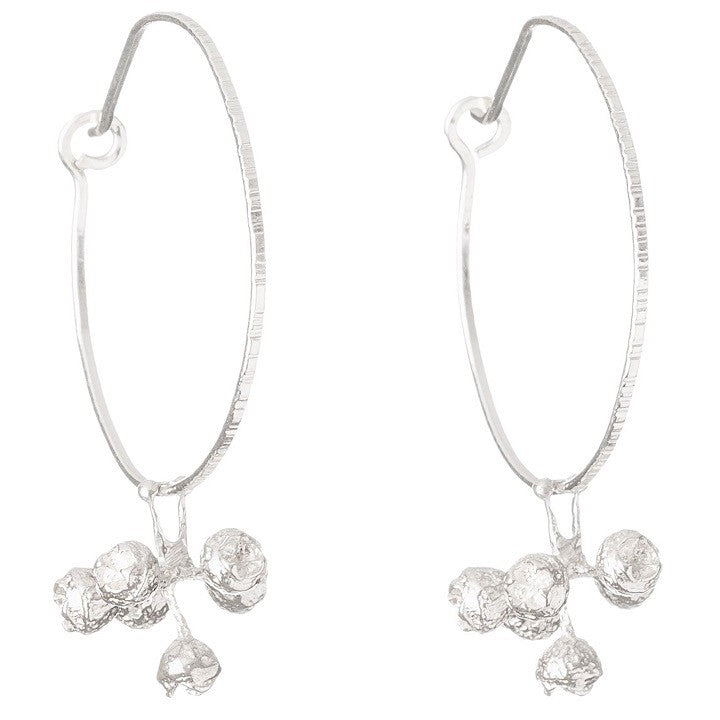 STERLING SILVER GUMNUT CLUSTER HOOP EARRINGS