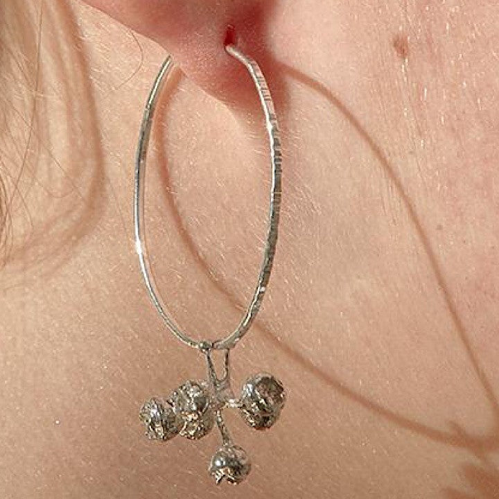 STERLING SILVER GUMNUT CLUSTER HOOP EARRINGS