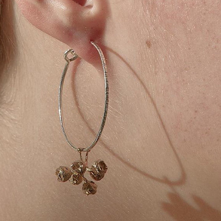 BRASS STERLING SILVER GUMNUT HOOP EARRINGS