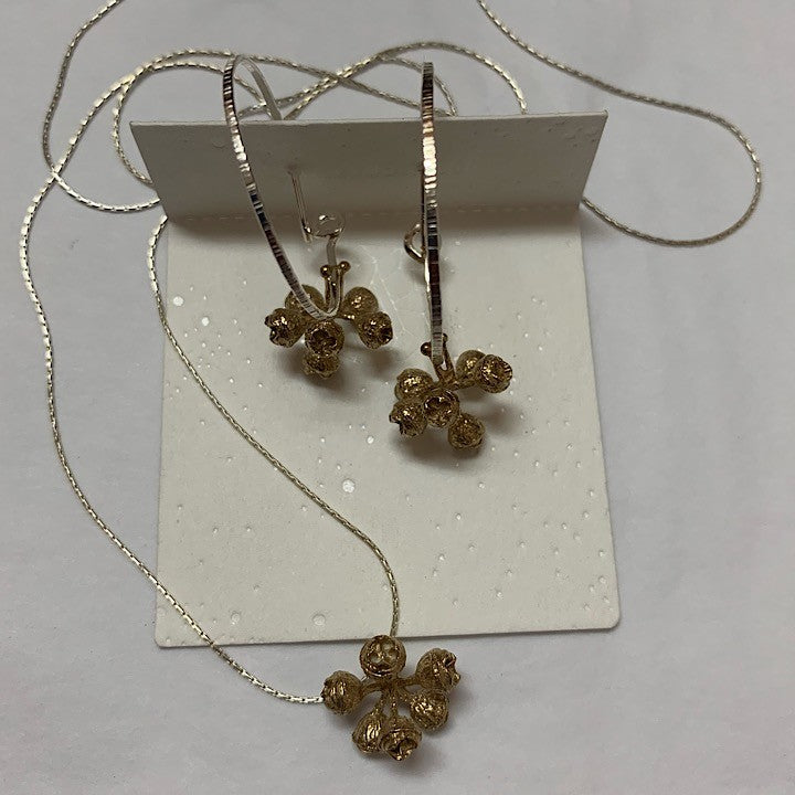 BRASS STERLING SILVER GUMNUT HOOP EARRINGS