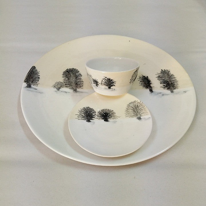 TINY CERAMIC BOWL PAINTED WITH TREES