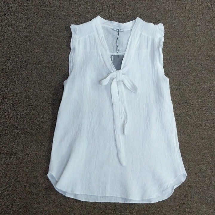 PUROLINO TIE NECK LINEN TOP