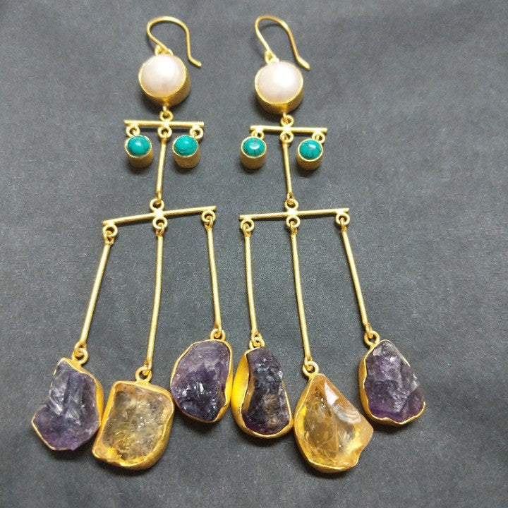 AMETHYST, CITRINE AND PEARL EARRINGS