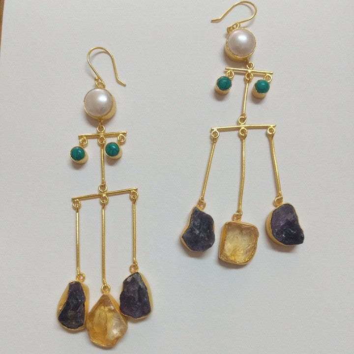 AMETHYST, CITRINE AND PEARL EARRINGS
