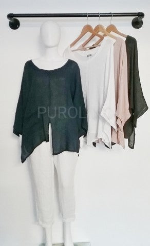 PUROLINO LINEN TOP UNEVEN HEM NAVY