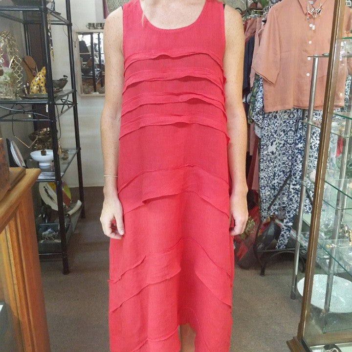 PUROLIN0 RED DRESS FITS SIZE 8 -12 LINEN