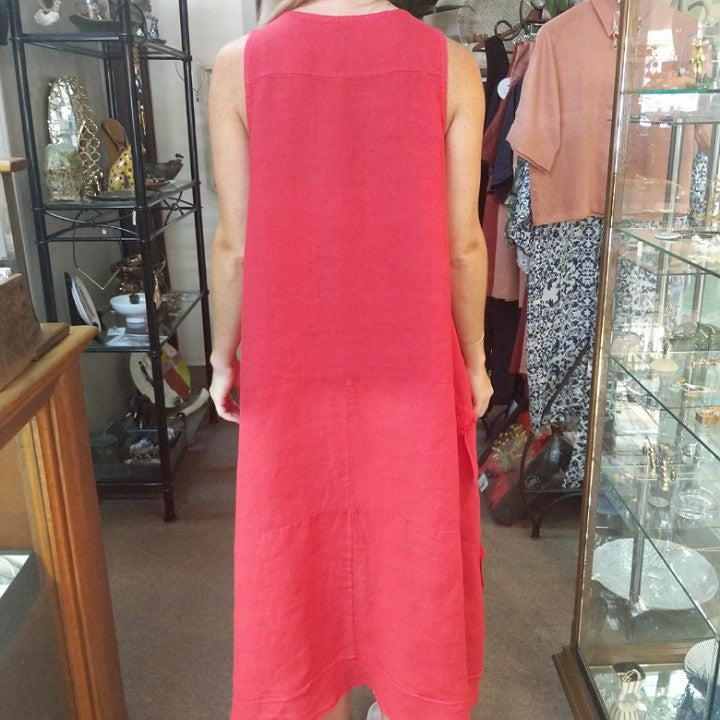 PUROLIN0 RED DRESS FITS SIZE 8 -12 LINEN