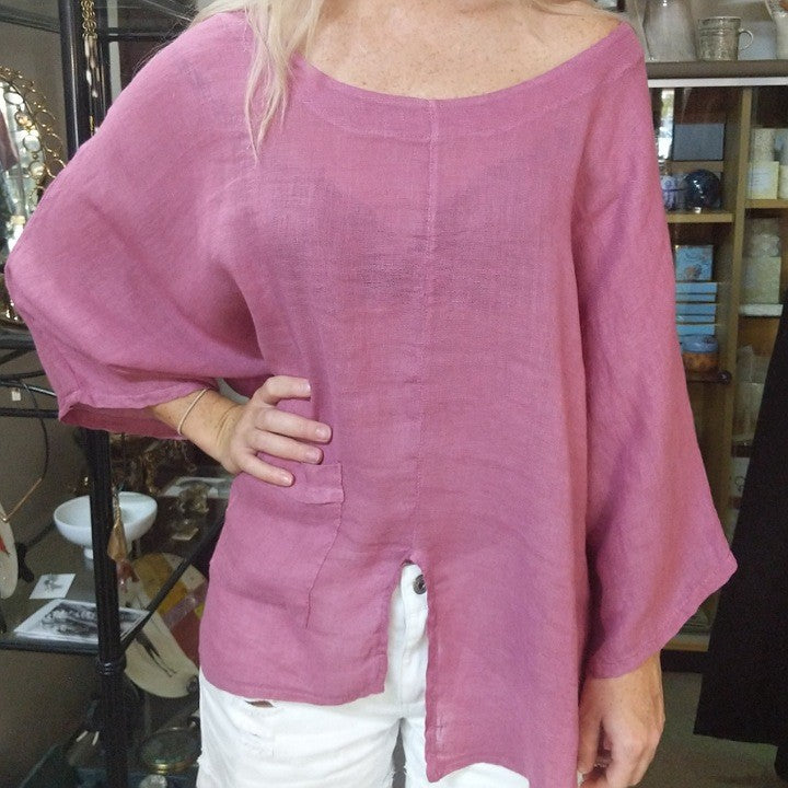 PUROLINO RASPBERRY COLOURED LINEN TOP