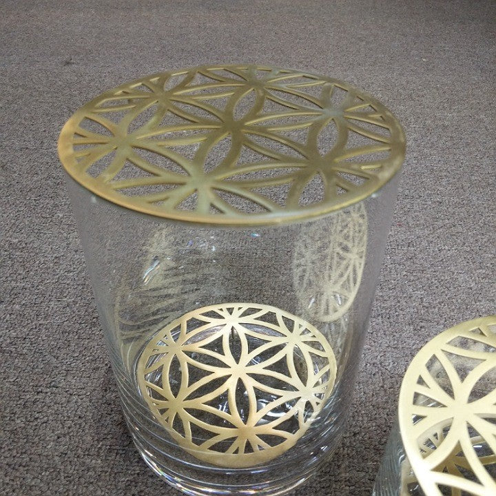 GLASS VASE WITH BRASS INSERT