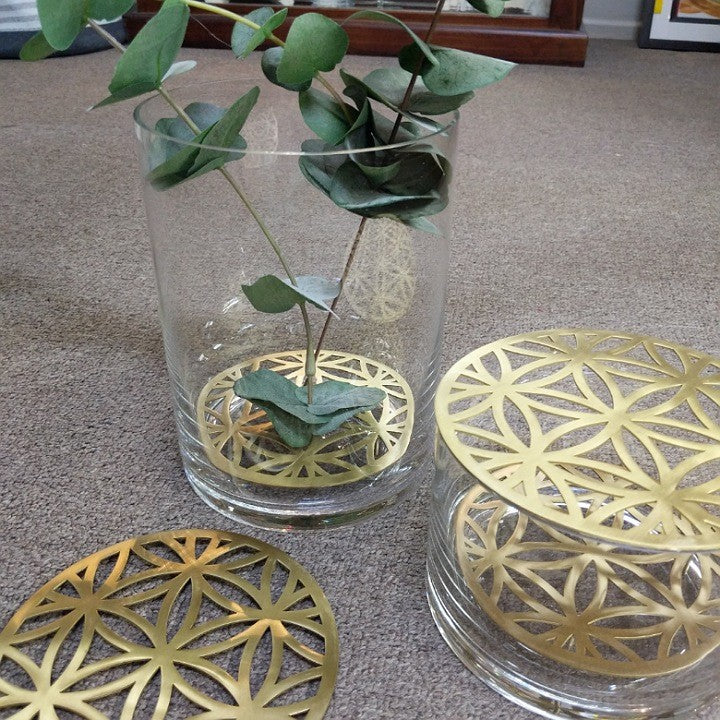 GLASS VASE WITH BRASS INSERT