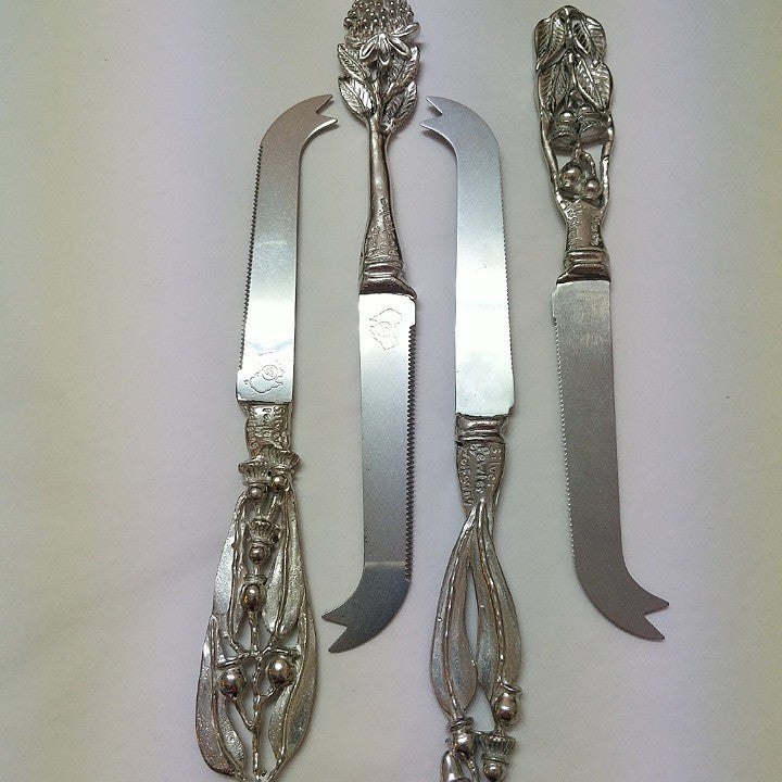 AUSTRALIAN MADE SILVER PEWTER CHEESE KNIVES