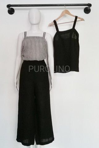 PUROLINO STRAPPED BLACK LINEN TOP XS/S